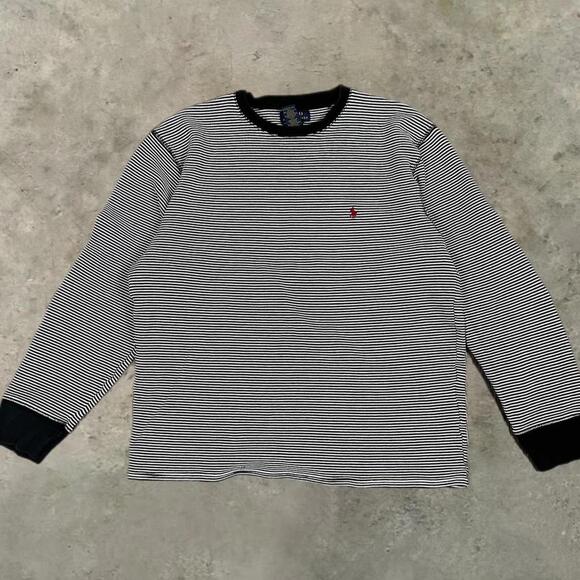 Vintage striped polo Ralph Lauren crewneck light weight sweatshirt pony 2XL - Picture 1 of 6